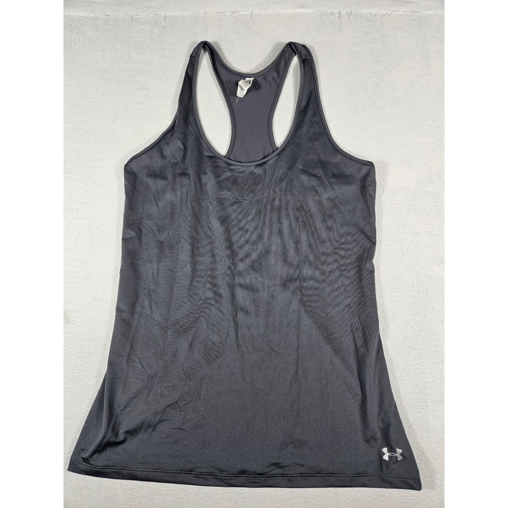 Under Armour HeatGear Racerback‎ Tank Top Womens Small Gray Fitted Athletic Gym